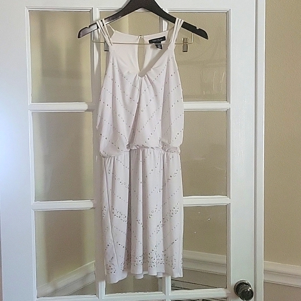 White House Black Market: Little White dress with silver/gold sequins, size XS